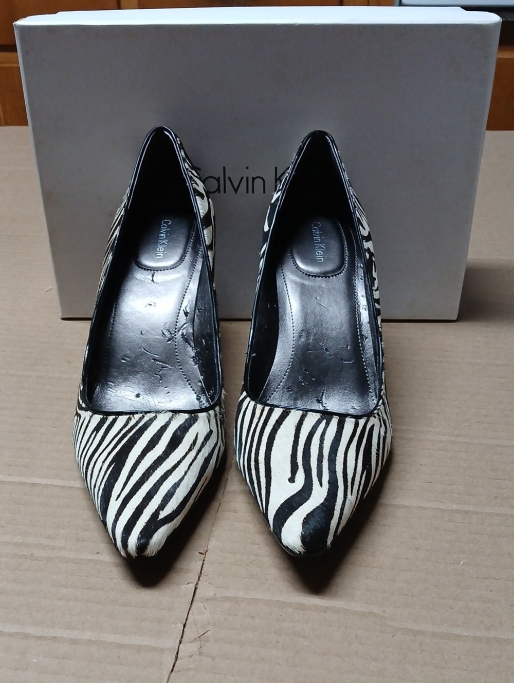 Calvin Klein Dolly Pony Hair Black & White Zebra Print Closed Toe Heels Pumps 10